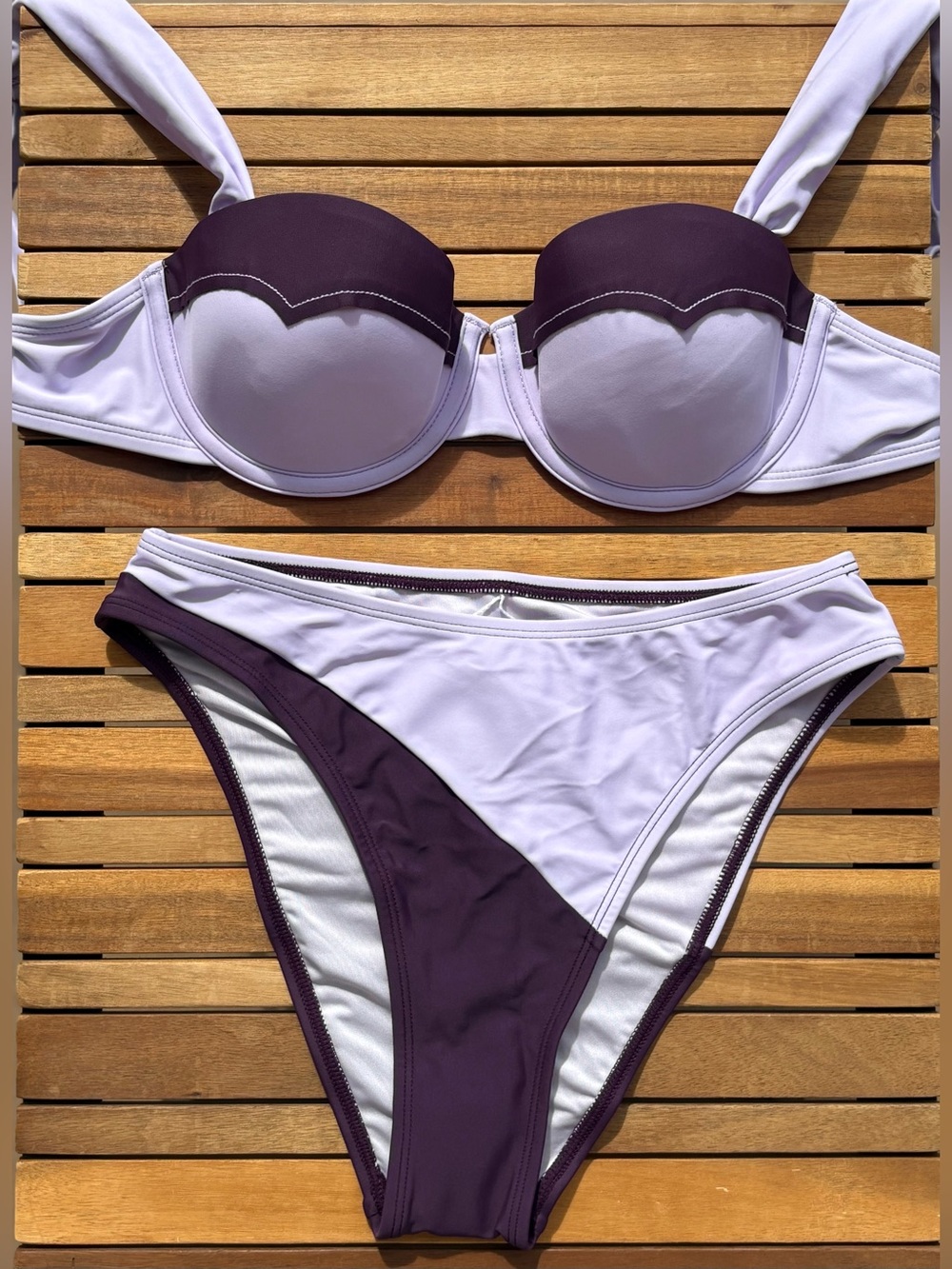 SMALL NWT Cupshe Lavender Purple Contrast Underwire Bikini Adjustable Straps - Picture 2 of 5